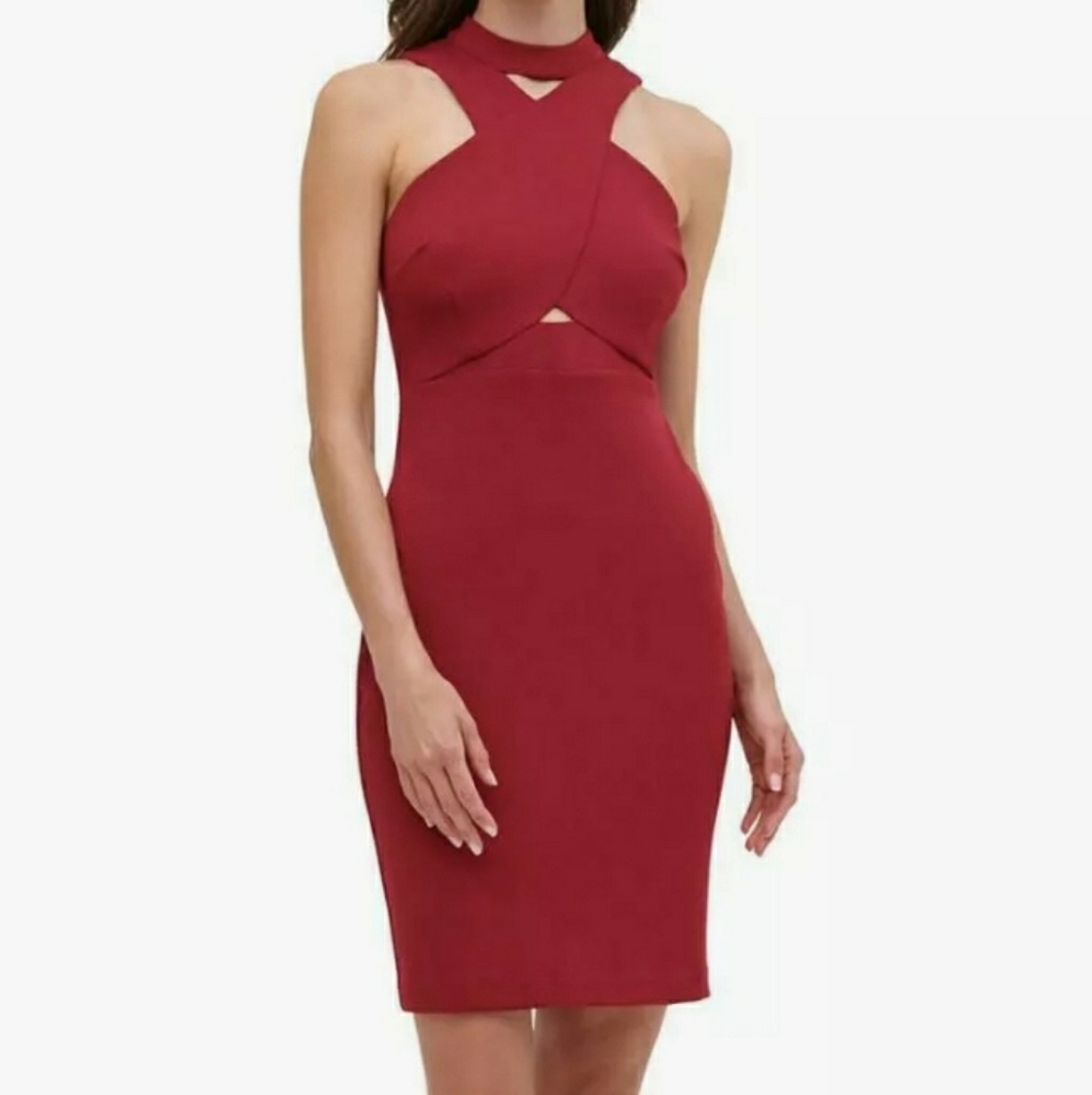 Guess Red Criss-Cross Cocktail Party Sheath Dress